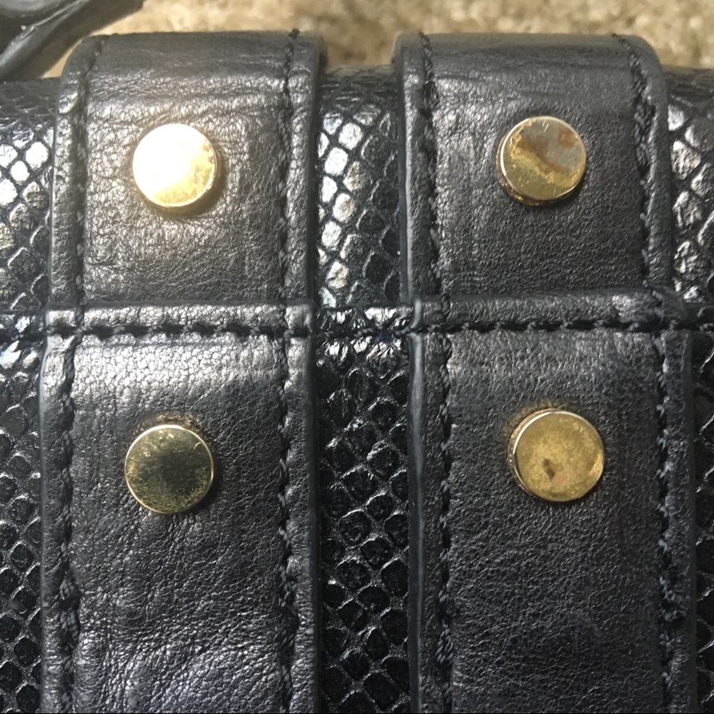 Treesje Leather Nolita Crossbody Snakeskin Embossed Black Gold Purse - Picture 7 of 8